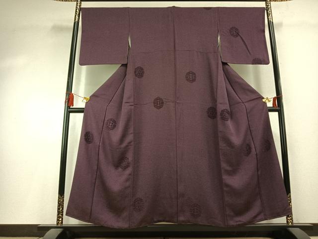 平和屋着物●訪問着　天鵞絨　ビロード　吉祥花文　似せ紫色　正絹　逸品　AABK7960fy