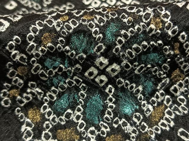 平和屋着物●訪問着　総絞り　草花文　黒地　金彩　正絹　逸品　AABK7961fy