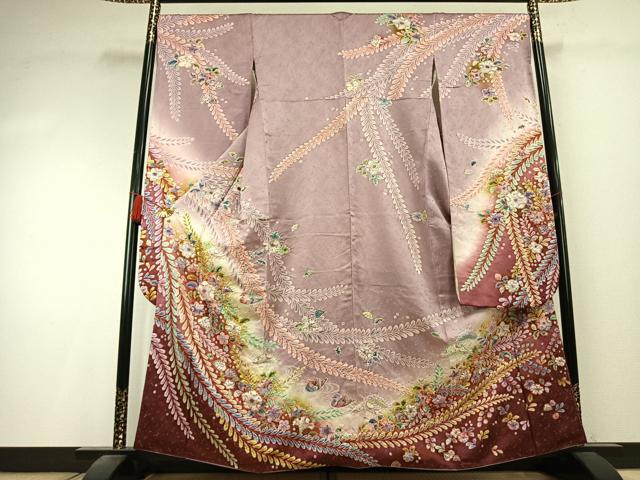 平和屋着物●伯河貞雄　振袖　辻が花　絞り　暈し染め　金通し地　正絹　逸品　AABK7962fy