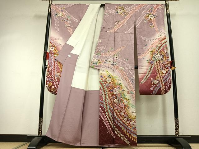 平和屋着物●伯河貞雄　振袖　辻が花　絞り　暈し染め　金通し地　正絹　逸品　AABK7962fy