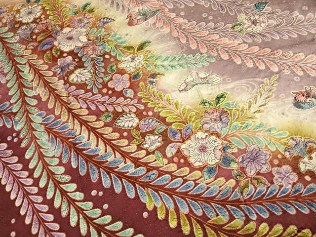 平和屋着物●伯河貞雄　振袖　辻が花　絞り　暈し染め　金通し地　正絹　逸品　AABK7962fy
