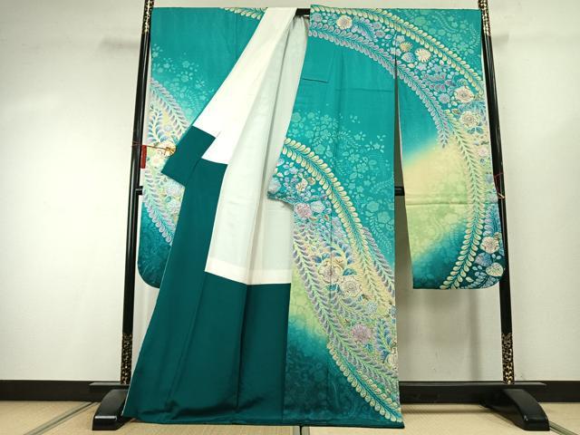 平和屋着物●豪華振袖　作家物　絞り　辻が花　暈し染め　金通し地　正絹　逸品　AABK7963fy