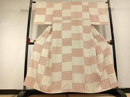 平和屋着物●上質な小紋　市松文様　正絹　逸品　AABK7964fy