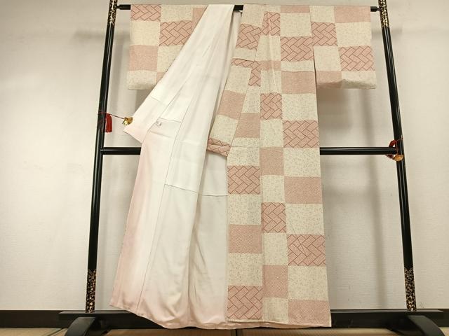 平和屋着物●上質な小紋　市松文様　正絹　逸品　AABK7964fy