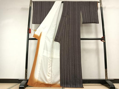 平和屋着物●上質な小紋　縞　正絹　逸品　AABK7967fy