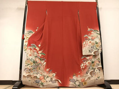 平和屋着物●豪華振袖　草花文　暈し染め　金彩　さが美扱い　正絹　逸品　AABK7971fy