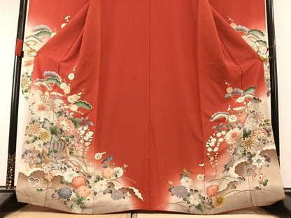 平和屋着物●豪華振袖　草花文　暈し染め　金彩　さが美扱い　正絹　逸品　AABK7971fy