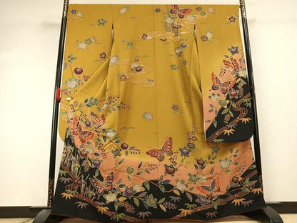 平和屋着物●豪華振袖　紅型　花蝶文　暈し染め　正絹　逸品　AABK7975fy