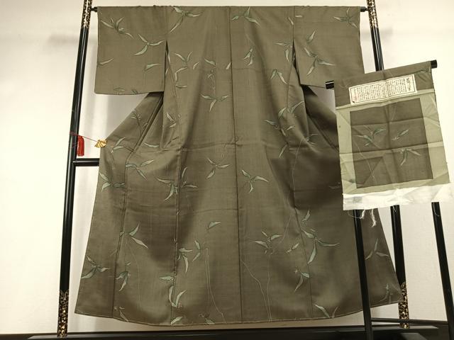 平和屋着物●上質な小紋　生紬　草花文　証紙付き　正絹　逸品　未使用　AABK7976fy