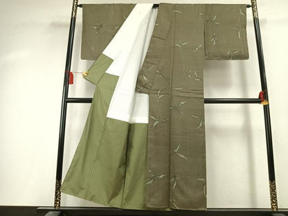 平和屋着物●上質な小紋　生紬　草花文　証紙付き　正絹　逸品　未使用　AABK7976fy
