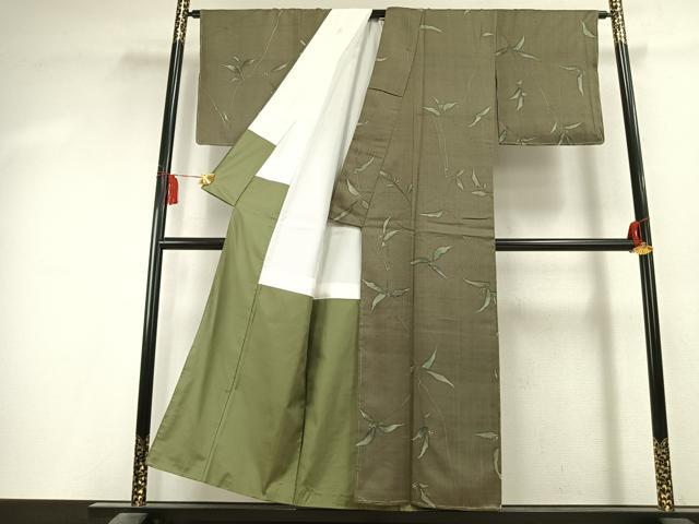 平和屋着物●上質な小紋　生紬　草花文　証紙付き　正絹　逸品　未使用　AABK7976fy