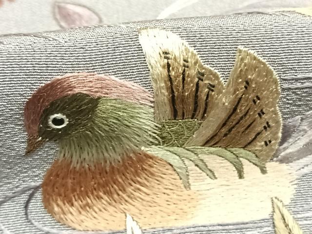 平和屋着物●訪問着　総刺繍　花鳥文　暈し染め　金糸　正絹　逸品　AABK7984fy