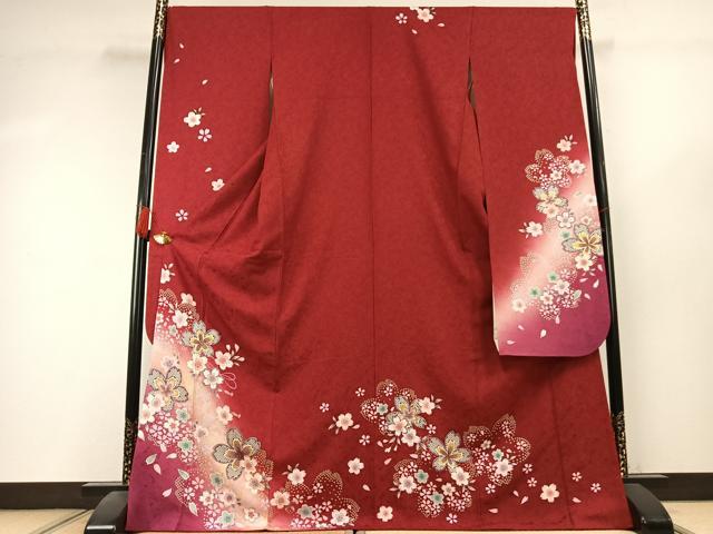 平和屋着物●豪華振袖　舞桜文　暈し染め　金彩　京都きもの友禅扱い　正絹　逸品　AABK7986fy