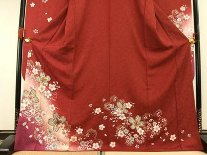 平和屋着物●豪華振袖　舞桜文　暈し染め　金彩　京都きもの友禅扱い　正絹　逸品　AABK7986fy