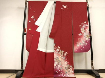 平和屋着物●豪華振袖　舞桜文　暈し染め　金彩　京都きもの友禅扱い　正絹　逸品　AABK7986fy