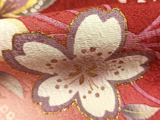 平和屋着物●豪華振袖　舞桜文　暈し染め　金彩　京都きもの友禅扱い　正絹　逸品　AABK7986fy