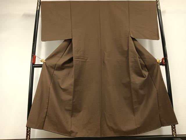 平和屋着物●男性　お召　色無地　朽葉色　正絹　逸品　未使用　AABK7987fy