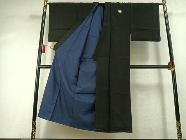 平和屋着物●男性　黒紋付　羽織セット　正絹　逸品　AABK7988fy