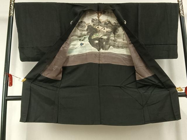 平和屋着物●男性　黒紋付　羽織セット　正絹　逸品　AABK7988fy