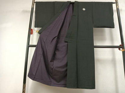 平和屋着物●男性 黒紋付 羽織セット 正絹 逸品 AABK7991fy
