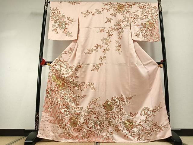 平和屋着物●十日町老舗ブランド　吉澤友禅　吾妻徳穂　訪問着　駒刺繍　雪輪花文　金彩　正絹　逸品　未使用　AABK7992fy