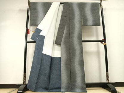 平和屋着物●上質な小紋　寄せ小紋柄　墨流し文様　暈し染め　さが美扱い　丹後ちりめん　反端付き　正絹　逸品　AABK7993fy