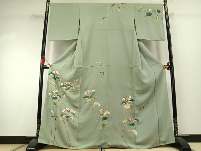平和屋着物●染刺工芸　大羊居　東京友禅　訪問着　刺繍　枝花文　金糸　金彩　高島屋扱い　正絹　逸品　AABK7995fy