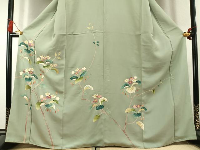 平和屋着物●染刺工芸　大羊居　東京友禅　訪問着　刺繍　枝花文　金糸　金彩　高島屋扱い　正絹　逸品　AABK7995fy