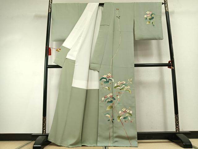 平和屋着物●染刺工芸　大羊居　東京友禅　訪問着　刺繍　枝花文　金糸　金彩　高島屋扱い　正絹　逸品　AABK7995fy