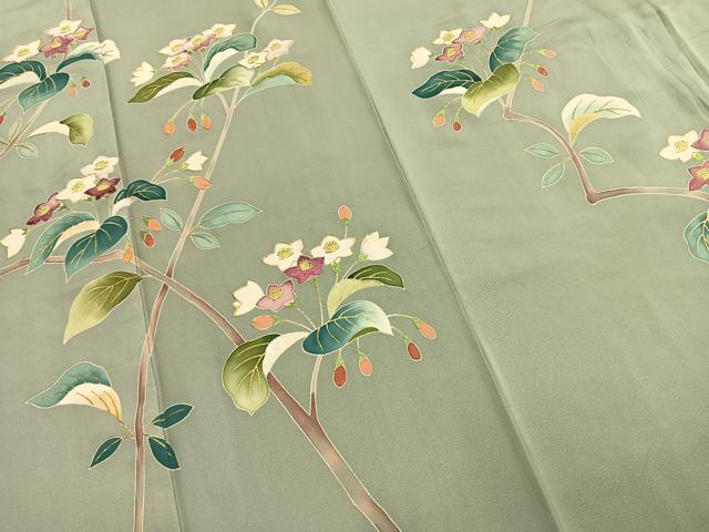 平和屋着物●染刺工芸　大羊居　東京友禅　訪問着　刺繍　枝花文　金糸　金彩　高島屋扱い　正絹　逸品　AABK7995fy