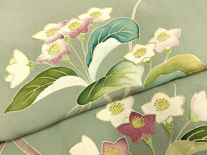 平和屋着物●染刺工芸　大羊居　東京友禅　訪問着　刺繍　枝花文　金糸　金彩　高島屋扱い　正絹　逸品　AABK7995fy