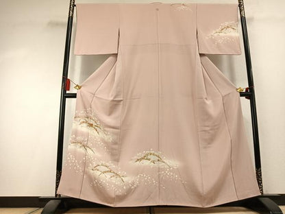 平和屋着物●訪問着　駒刺繍　草花文　暈し染め　金彩　正絹　逸品　AABK7996fy
