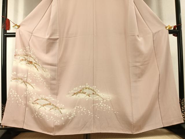 平和屋着物●訪問着　駒刺繍　草花文　暈し染め　金彩　正絹　逸品　AABK7996fy