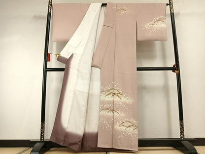 平和屋着物●訪問着　駒刺繍　草花文　暈し染め　金彩　正絹　逸品　AABK7996fy