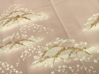 平和屋着物●訪問着　駒刺繍　草花文　暈し染め　金彩　正絹　逸品　AABK7996fy