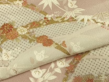 平和屋着物●訪問着　駒刺繍　草花文　暈し染め　金彩　正絹　逸品　AABK7996fy