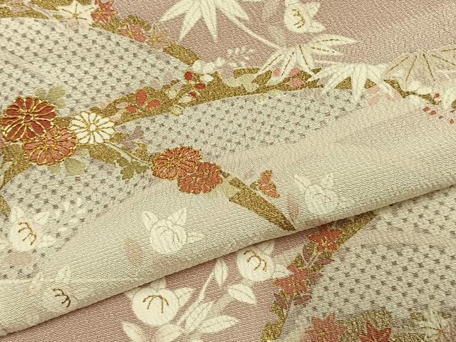 平和屋着物●訪問着　駒刺繍　草花文　暈し染め　金彩　正絹　逸品　AABK7996fy