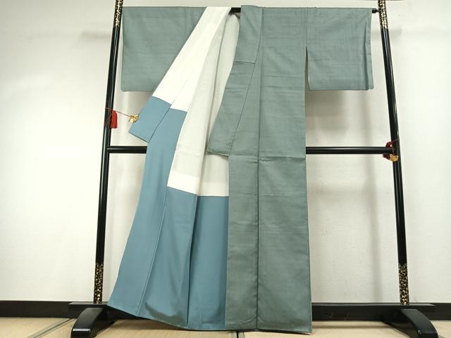 平和屋着物●上質な紬　色無地　錆青磁色　正絹　逸品　AABK7998fy