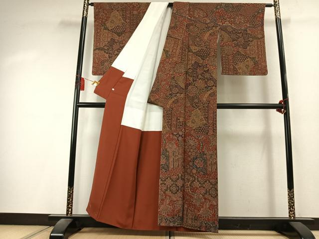 平和屋着物●二代目更甚　江戸更紗　小紋　更紗花文　鬼しぼ縮緬　近鉄百貨店扱い　正絹　逸品　未使用　AABK7999fy