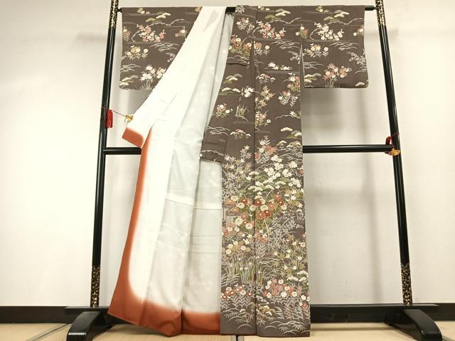 平和屋着物●訪問着　草花文　金彩　鬼しぼ縮緬　正絹　逸品　AABK8001fy