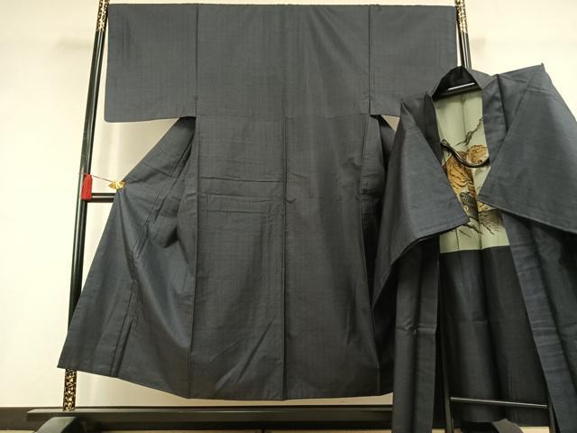 平和屋着物●男性　本場大島紬　アンサンブル　格子　正絹　逸品　AABK8004fy
