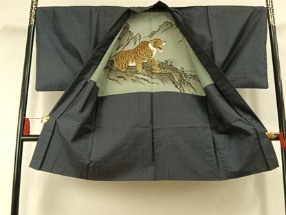 平和屋着物●男性　本場大島紬　アンサンブル　格子　正絹　逸品　AABK8004fy
