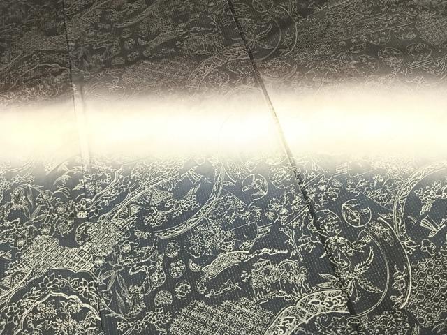 平和屋着物●本場縞大島紬　訪問着　風景文　暈し染め　銀通し地　京都きもの友禅扱い　阿多利謹製　証紙付き　正絹　逸品　AABK8005fy