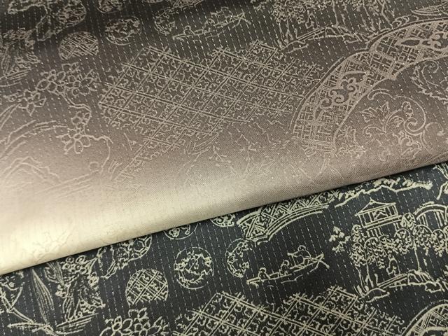 平和屋着物●本場縞大島紬　訪問着　風景文　暈し染め　銀通し地　京都きもの友禅扱い　阿多利謹製　証紙付き　正絹　逸品　AABK8005fy