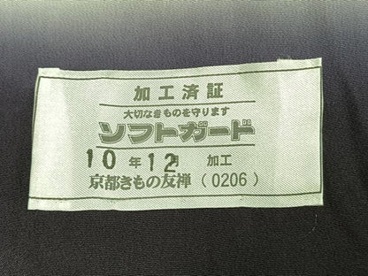 平和屋着物●本場縞大島紬　訪問着　風景文　暈し染め　銀通し地　京都きもの友禅扱い　阿多利謹製　証紙付き　正絹　逸品　AABK8005fy