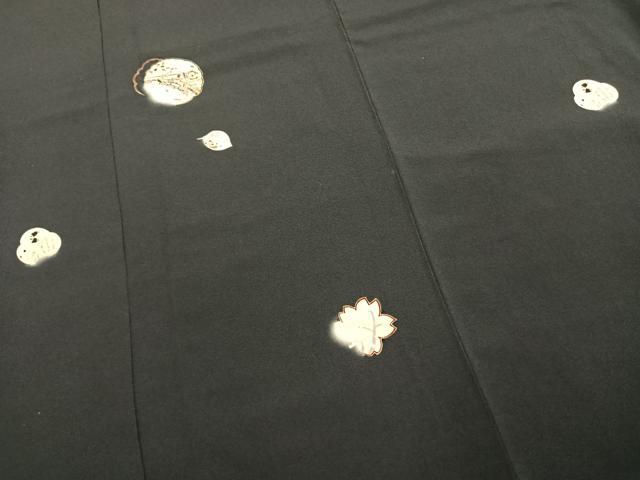 平和屋着物●訪問着　雪輪重ね花文　暈し染め　黒地　鬼しぼ縮緬　正絹　逸品　AABK8006fy