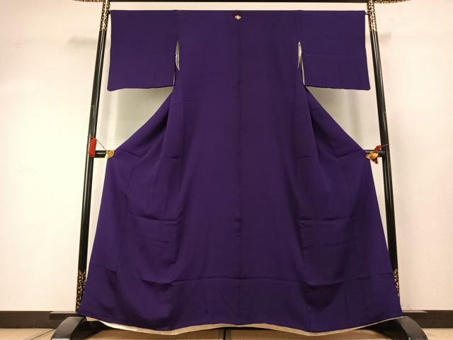 平和屋着物●上質な色無地　本紫色　鬼しぼ縮緬　正絹　逸品　AABK8012fy