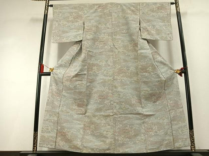 平和屋着物●本場結城紬　重要無形文化財　100亀甲　人物風景文　もろ入り　正絹　逸品　AABK8013fy