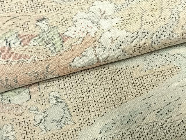 平和屋着物●本場結城紬　重要無形文化財　100亀甲　人物風景文　もろ入り　正絹　逸品　AABK8013fy
