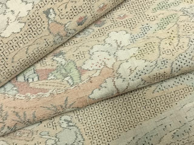 平和屋着物●本場結城紬　重要無形文化財　100亀甲　人物風景文　もろ入り　正絹　逸品　AABK8013fy